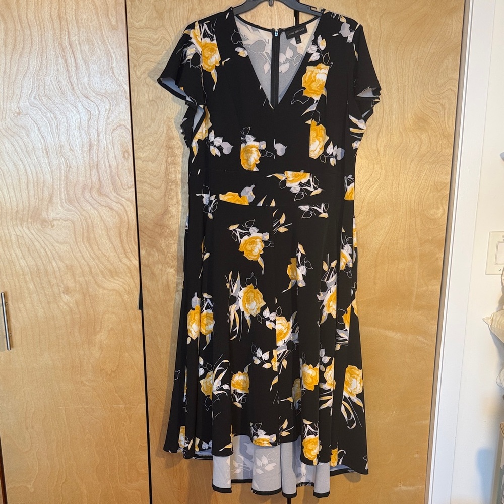 Lane Bryant Black and Yellow Floral Midi Dress